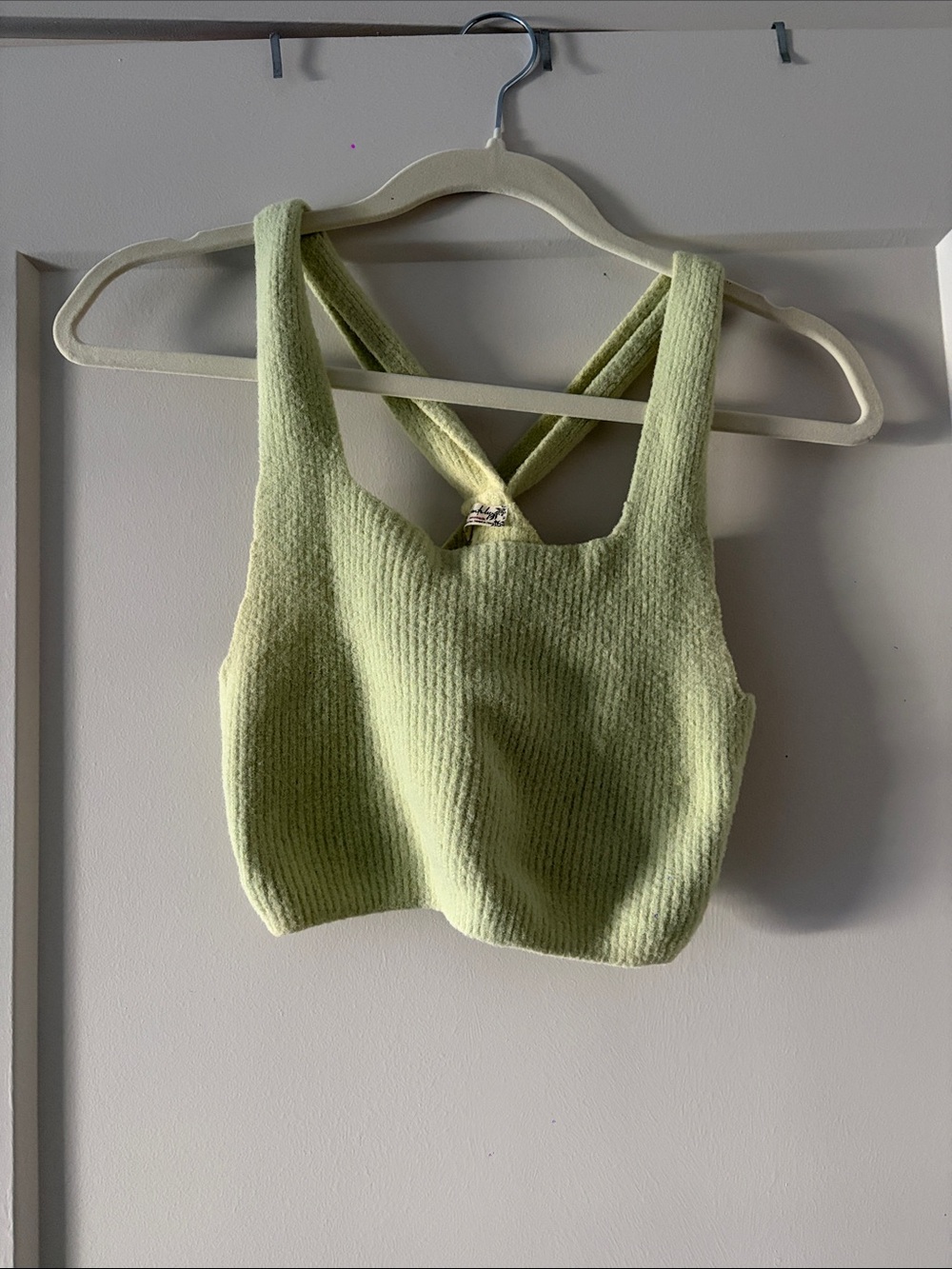 Light Green Ribbed Crossback Crop Top